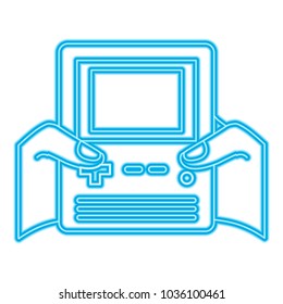 hands holding retro video game console