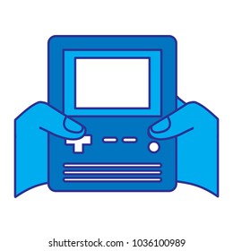 hands holding retro video game console