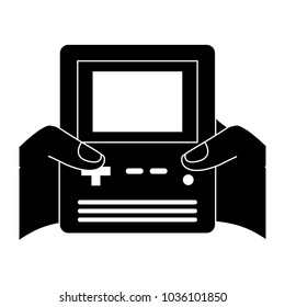 hands holding retro video game console