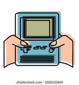 hands holding retro video game console