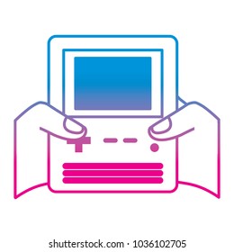 hands holding retro video game console