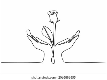 
Hände, die Rosen halten. Vektordurchlauflinie.