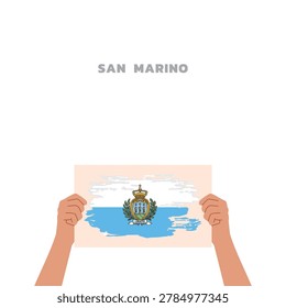 hands holding san marino flag illustration