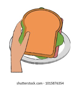 Hands holding sandwich icon vector illustration graphic design