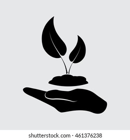 Hands holding seedling vector symbol. Simple icon