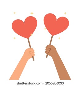 Hands holding a shape of hearts, hands donate hearts, Charity, volunteer and community concept.