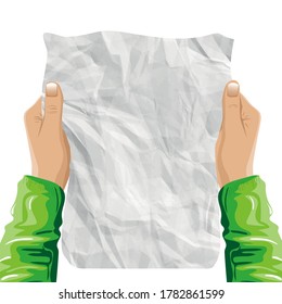 Hands holding a sheet of white paper