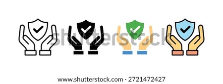 Hands holding a shield with a checkmark icon. comprehensive security and protection symbol. vector illustration