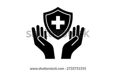 Hands holding shield with medical cross healthcare