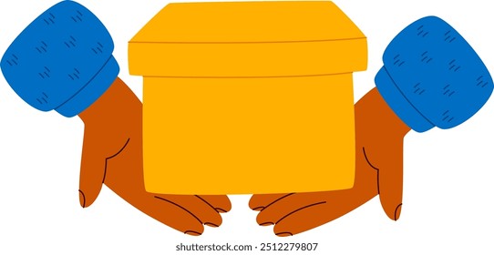 Manos que sostienen la Ilustración vectorial de la caja de compras