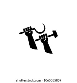 Hands holding a sickle and a hammer icon. Element of communism illustration. Premium quality graphic design icon. Signs and symbols collection icon for websites, web design on white background