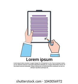 Hands holding And Signing Business Contract Paper With Pen Isolated Icon Vector Illustration