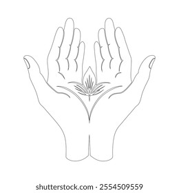 Hands Holding Sketch - Continuous One Line Elegant Vector Drawing