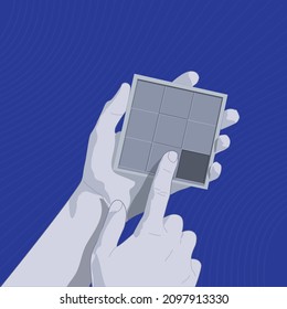 Hands holding slide puzzle Game Vector 