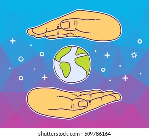 Hands is holding small earth