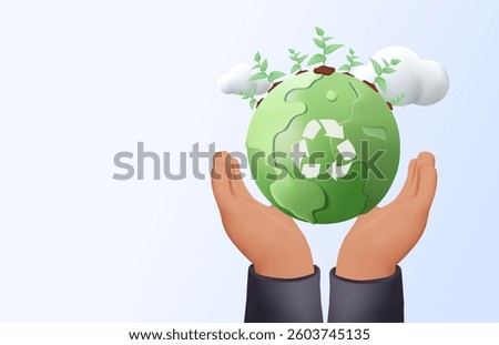 Hands holding small planet globe, happy earth day vector concept. African hands holding globe, earth. World Environment Day. Cartoon planet Earth 3d vector icon, Save green planet concept. 3D style