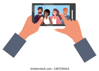 Hands holding smartphone app video call