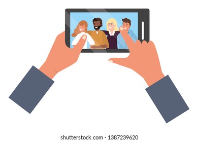Hands holding smartphone app video call
