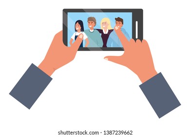 Hands holding smartphone app video call
