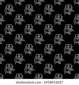 Hands Holding Smartphone with Artificial Intelligence vector AI Smart phone concept dark Seamless Pattern in thin line style