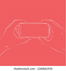 Hands holding a smartphone with blank screen and modern frame less design