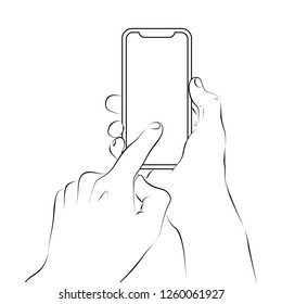 Hands holding a smartphone with blank screen and modern frame less design