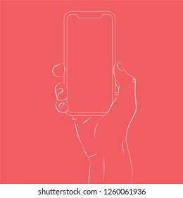 Hands holding a smartphone with blank screen and modern frame less design