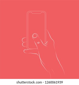 Hands holding a smartphone with blank screen and modern frame less design