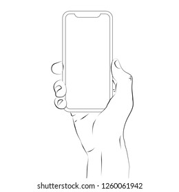 Hands holding a smartphone with blank screen and modern frame less design