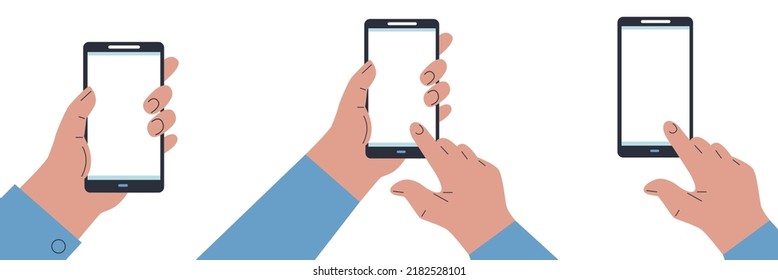 Manos con smartphone con pantalla en blanco. Icono de diseño plano. Ilustración vectorial Para tu teléfono móvil o diseño de sitio web, logotipo de Global Business Technology