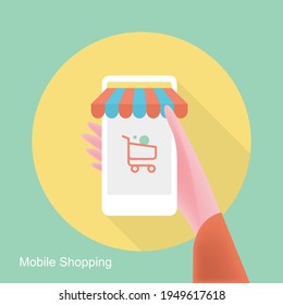 Manos con smartphone y comprando en tienda online