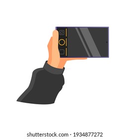 Manos sujetando la ilustración plana del smartphone