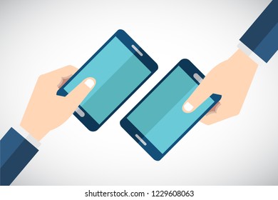 Hands holding smartphone. Human using mobile phone, Vector illustration flat cartoon design concept.