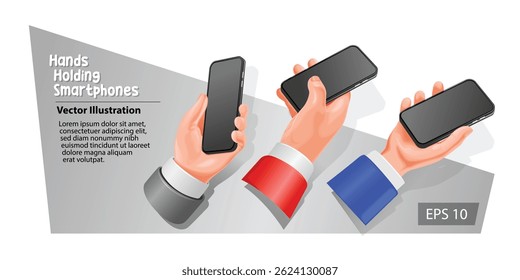 Hands Holding a Smartphone illustration template with a 3d style.