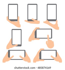 hands holding smartphone. line icons set. Flat style vector icons, emblem, symbol For Your Design