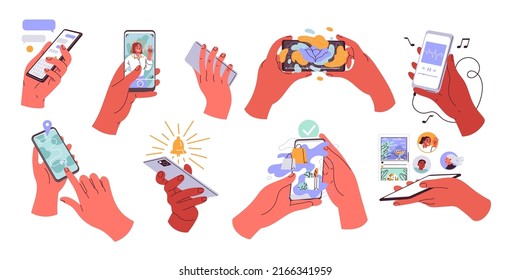 Hands holding smartphone. People using mobile phones