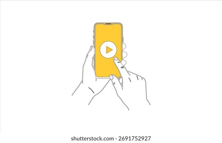 Hands holding smartphone with play button isolated on white background vector design
