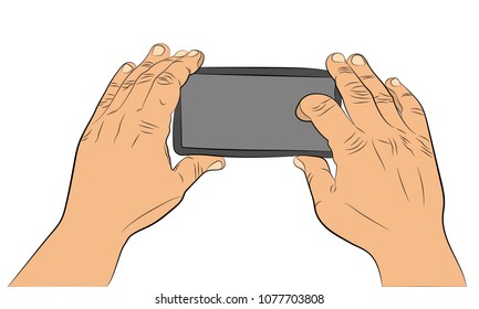 Hands are holding smartphone and recording video vector drawing