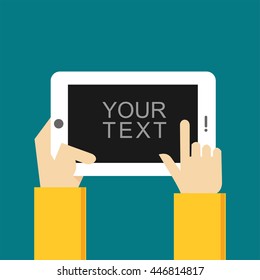 Hands holding smartphone or tablet computer template concept.