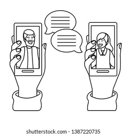 Hands holding smartphone tech black and white