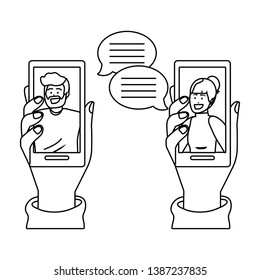 Hands holding smartphone tech black and white