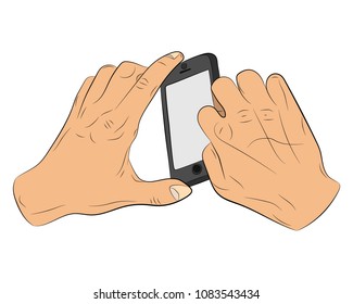 the Hands holding smartphone vector drawing