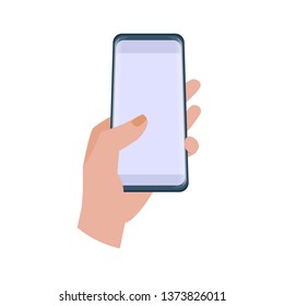 Hands holding smartphone vector illustration. Female hands holding mobile phone - mockup