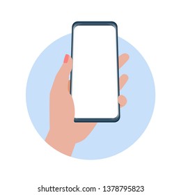 Hands holding smartphone vector illustration. Female hands holding mobile phone - mockup