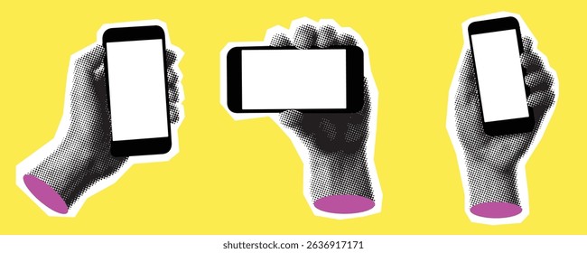 Hands Holding Smartphone Vector Illustration on Yellow Background
