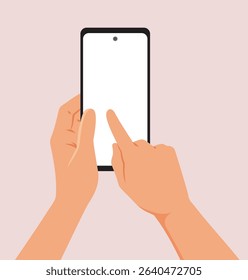 
Hands Holding a Smartphone Vector Illustration Design. Person using a smart device with a blank display
