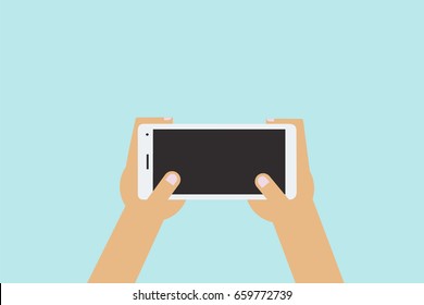 Hands holding smartphone vector illustration