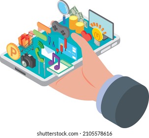Manos con smartphones y varias funciones