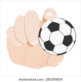 Hands holding soccer ball.