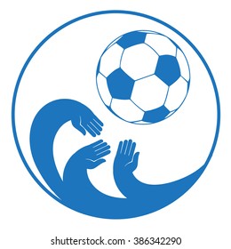 Hands holding a soccer ball. Football vector.
